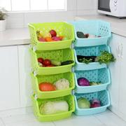 厨房蔬菜置物架落地多层可叠加蔬菜收纳架多用途浴室置物 篮收纳