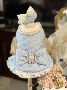 蓝色珍珠，棉服带帽蝴蝶结，手工制作