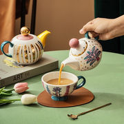 茶壶泡茶家用杯子套装，手绘高档英式田园陶瓷，小茶壶一人用