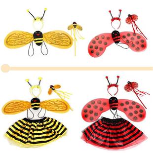 儿童演出服舞蹈六一蜜蜂翅膀天使瓢虫四件套黄色表演服装舞台道具