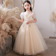 儿童礼服公主裙高端女童钢琴演出服，洋气小女孩生日花童，婚礼白纱裙(白纱裙)