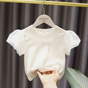 2022女婴儿夏装韩版1-7岁女宝宝短袖上衣女童时尚泡泡袖棉T恤