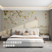 头卧室床鸟客厅沙发壁画定制电视背景墙花新中式现代简约无缝墙布
