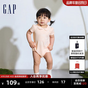 gap婴儿2024夏季花边娃娃，领印花短袖，连体衣儿童装爬服890480