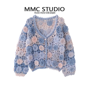 mmc重工手工钩花镂空花朵，针织开衫毛衣，外套上衣设计感小众2023新
