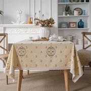美式复古黄色花朵印小花，田园棉麻台布，桌布家用盖巾蕾丝花边咖啡厅