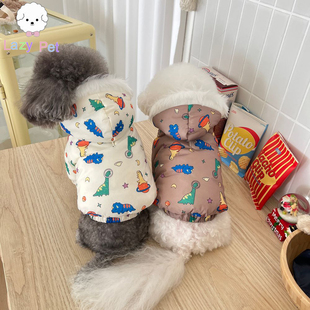 「lazypet」韩国宠物星球恐龙图案保暖轻巧可拆卸连帽羽绒服