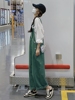 绿色背带裤女春夏季韩版宽松小个子森系复古学生休闲长裤
