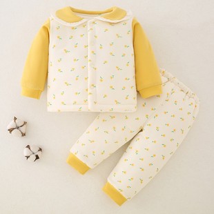 婴儿棉衣套装秋冬扣子衣服0-1岁2男女宝宝冬装，幼儿棉袄保暖两件套