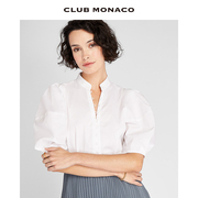 clubmonaco女装，泡泡袖法式优雅白色中袖衬衫