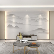 定制电视背景墙壁纸2023新中式山水，壁布壁画大气客厅沙发影视墙布