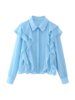 wmxz夏季2410341翻领荷叶，边叠层雪纺蓝色，长袖衬衫2410341