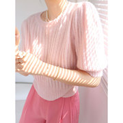 a'1st编辑店法式粉色，针织衫短袖纯欲温柔泡泡袖，设计感小众上衣女