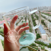 小清新复古绿杯底的世界印花zakka耐高温玻璃杯早餐杯水杯