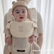 ins韩国通用吮吸带胸前咬巾双肩，腰凳配件格纹纯棉婴儿背带口水巾