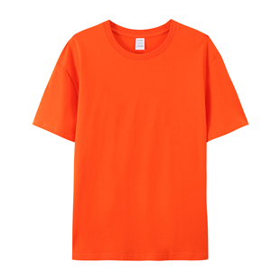 橙色夏季日系纯棉圆领短袖T恤男女全棉打底衫内搭宽松纯色体恤