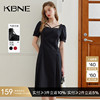 KBNE连衣裙女黑色裙子2025夏装新款方领气质茶歇法式气质中长裙