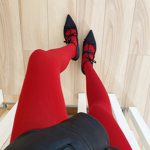 正红色连裤袜进口纱线 战袍中国红开运旺财袜子80D厚丝袜打底袜女