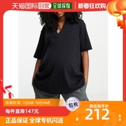 香港直邮潮奢 maternity 女士设计孕妇装宽松深V领Polo衫(黑色)