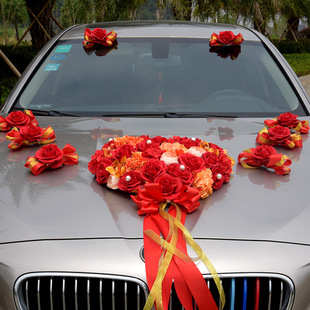 森系创意个性主婚车装饰套装花车装饰车队车头花仿真玫瑰花车布置