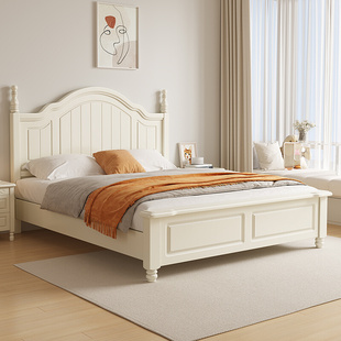实木床美式床1.5米现代简约双人，公主床白色，1.35床架家用卧室主卧
