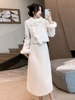 新中式女装国风套装秋冬毛呢，外套加厚羽绒，刺绣设计感半身裙两件套