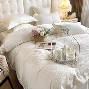 浪漫法式120支长绒棉四件套全棉纯棉公主风白色床单被套床上用品