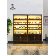 新中式实木展示柜榆木博古架茶叶店展示架普洱茶饼柜茶叶店置物架