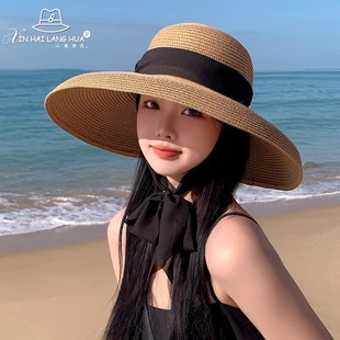 大草帽女夏天复古赫本风大檐法式优雅遮阳海边沙滩出游防晒太阳帽