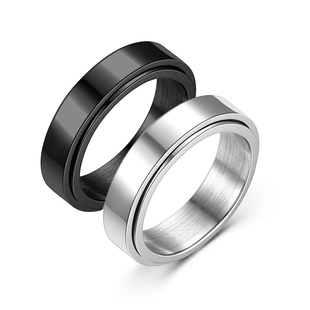 不锈钢可转动戒指钛钢情侣对戒日韩时尚简约转动指环定制可刻字