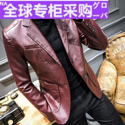日本2022秋季男式真皮皮衣，韩版修身西装领皮夹克，外套绵羊