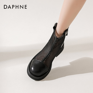 达芙妮镂空马丁靴女夏季短靴，2023薄款网纱透气凉靴厚底，网靴单靴子(单靴子)