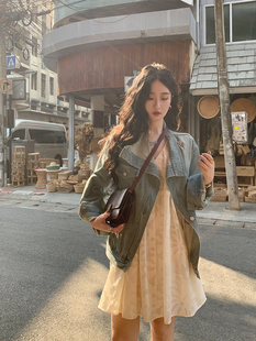 任小艺蓝色牛仔外套2023女韩版宽松设计感小众短款小个子上衣