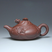 名家紫砂壶宜兴吴海良纯原矿底槽青手工茶具，300cc鱼化龙壶泡茶壶