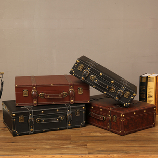 欧式复古手提箱储物木箱子，收纳箱老式皮箱旅行摄影道具杂物整理箱