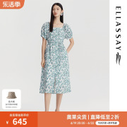 ELLASSAY歌力思2023春夏清新印花收腰连衣裙女EWD342Y03100