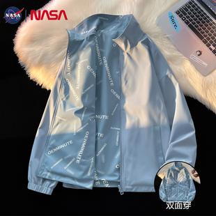 NASA潮牌两面穿夹克男女同款春秋季满印字母潮流宽松休闲百搭外套