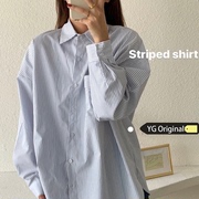 原感少女秋季2020年韩版chic条纹衬衫，设计感复古长袖上衣外套