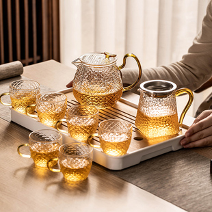 玻璃茶具套装家用泡，茶壶小型茶盘办公室会客花茶茶壶功夫茶杯喝茶