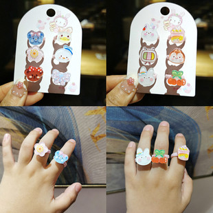 日韩儿童戒指套装首饰，卡通小熊兔子宝宝玩具，小戒指圈幼儿生日礼物