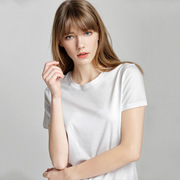 80支双面丝光棉档短袖白色t恤女2023夏季显瘦圆领纯色小衫