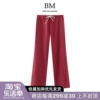 BM Fashion松紧腰抽绳红色格纹休闲长裤女美式bm宽松显瘦直筒裤子