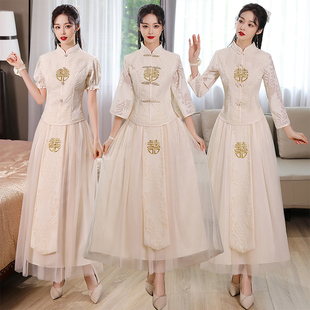 中式伴娘服2023旗袍中国风，结婚姐妹团伴娘，裙显瘦高级秀禾礼服