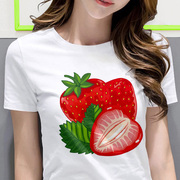 新潮女装可爱草莓苹果搞笑印花T恤时尚休闲白T恤夏季原宿短袖白T