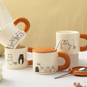 卡通猫咪可爱陶瓷杯子，带盖带勺高颜值公司，年会伴手礼礼盒装