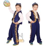 新疆儿童演出服民族，表演服六一儿童，舞蹈服装民族舞男童三件套黑