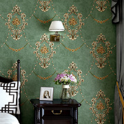 墨绿色壁纸美式复古3d立体欧式田园，客厅家用卧室背景非自粘