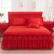 结婚床罩2021床笠红色韩版公主蕾丝婚庆防滑花边床垫保护套裙