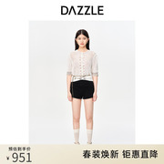 dazzle地素奥莱白色，法式镂空针织短袖，开衫外搭薄款上衣女