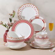 新年红色轻奢骨瓷盘子高级感欧式牛排西餐盘陶瓷碗碟餐具套装碟子